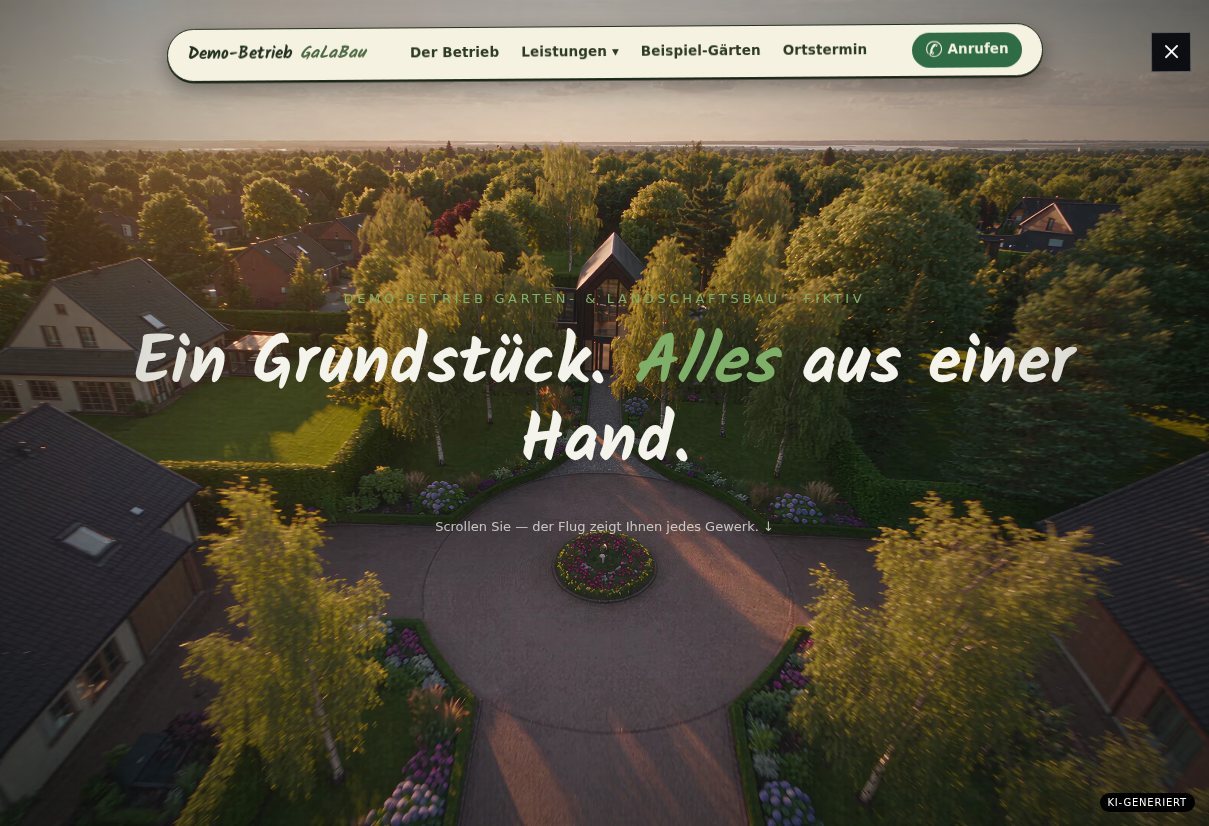 Vorschau der Demo-Landingpage „Demo-Betrieb GaLaBau“ (fiktiver Beispielbetrieb)