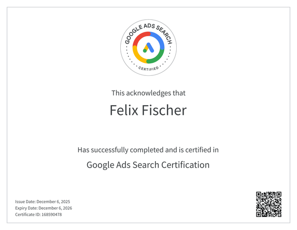 Google Ads Zertifikat Felix Fischer